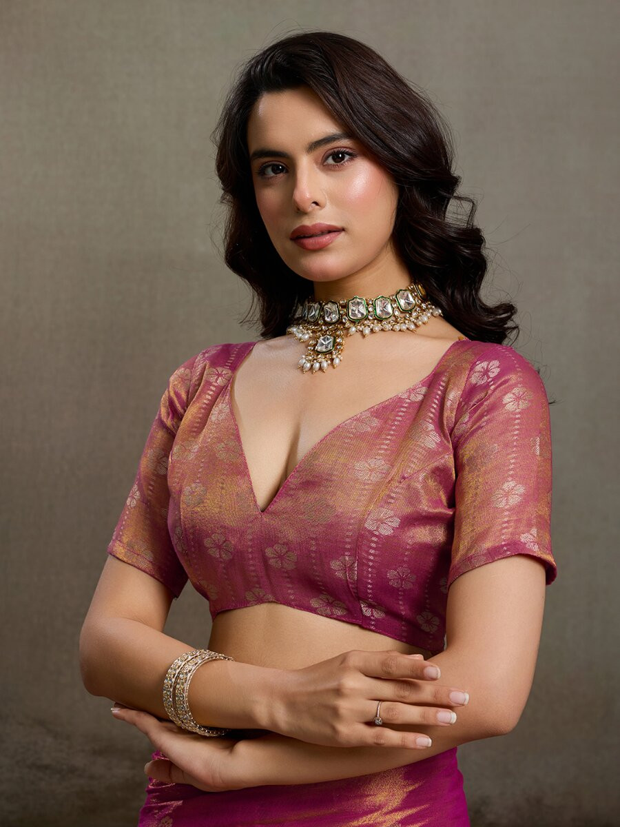 Magenta Tissue Silk Handwoven Wedding Reception Party Casual Heavy Border Sarees