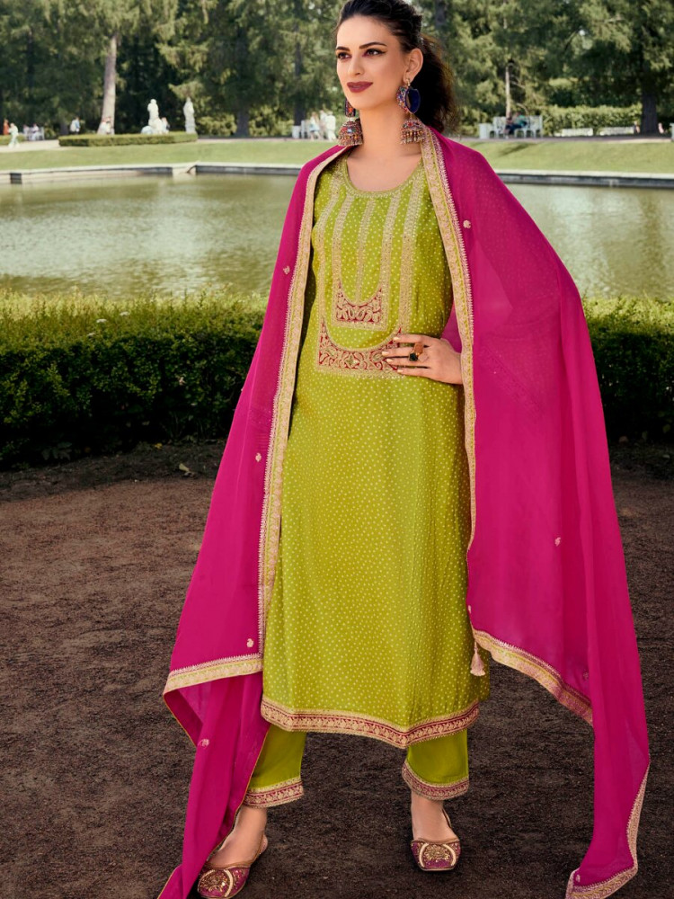 Image of Mahendi Bambarg Russian Silk Embroidery Digital Printed Wedding Party Festival Casual Pant Salwar Kameez