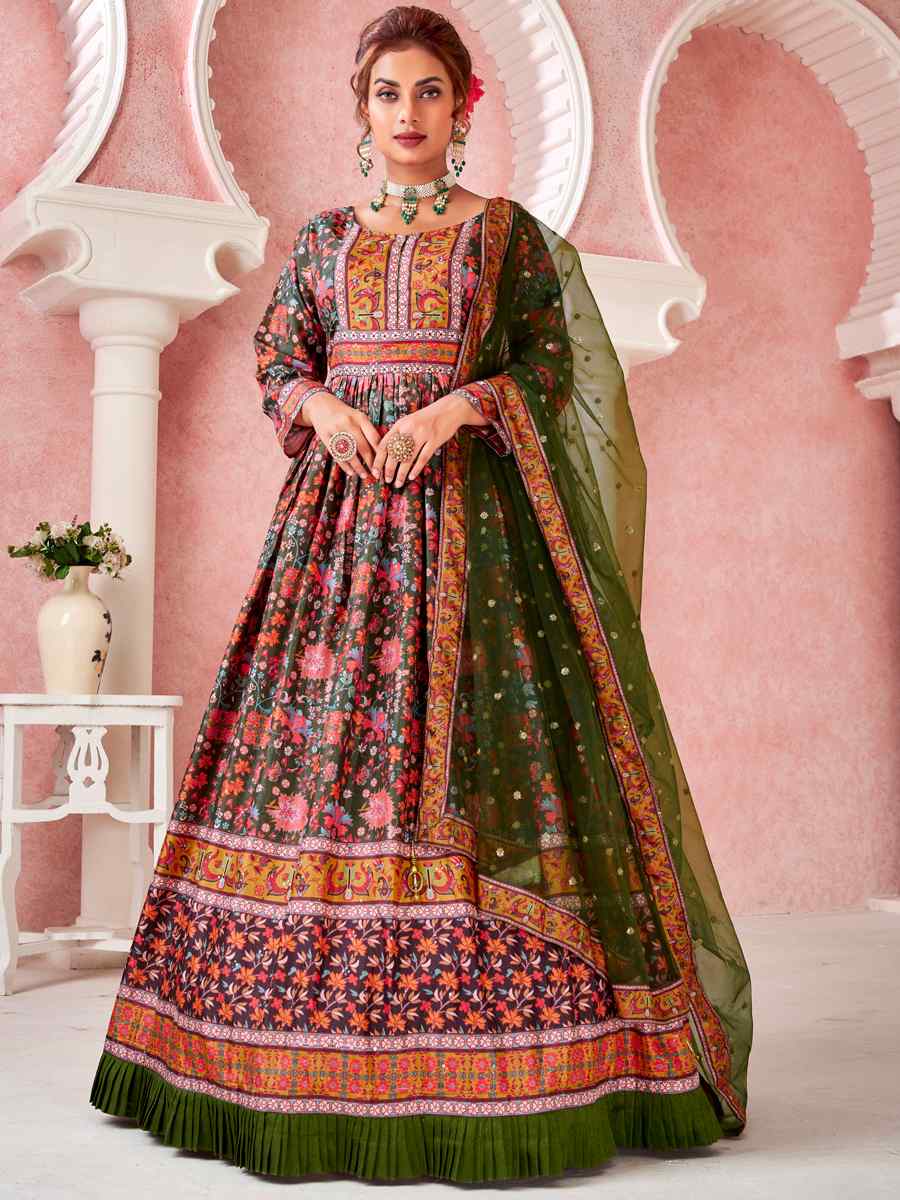 Mahendi Dola Silk Embroidered Party Gown