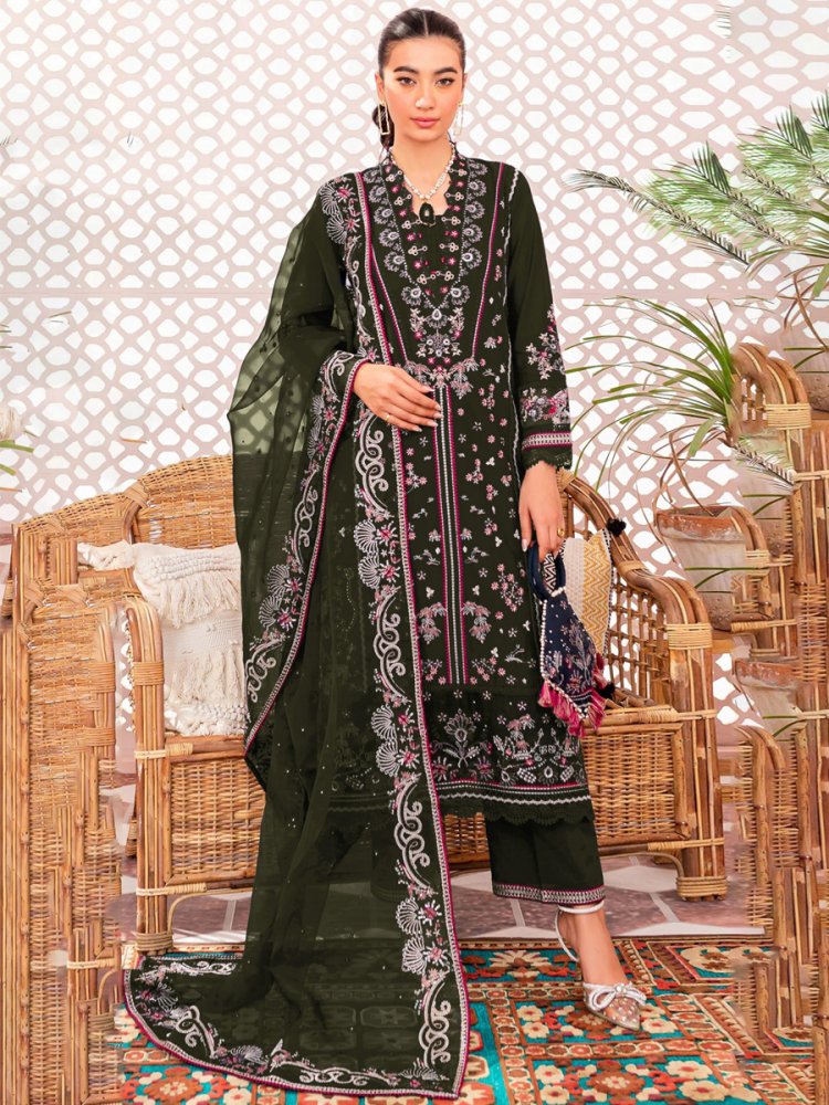 Mahendi Faux Georgette Embroidered Festival Mehendi Pant Salwar Kameez