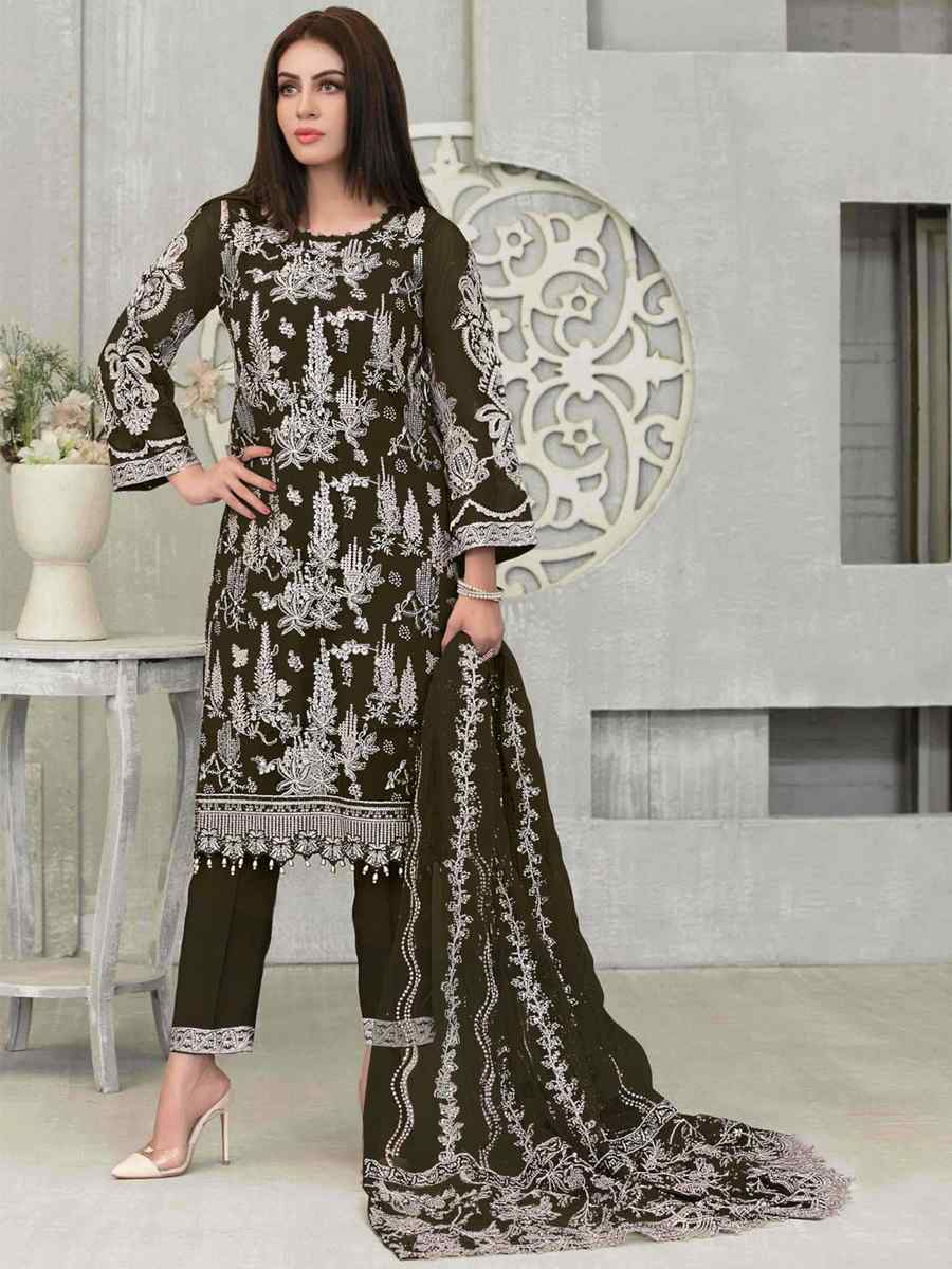 Mahendi Faux Georgette Embroidered Festival Wedding Pant Salwar Kameez