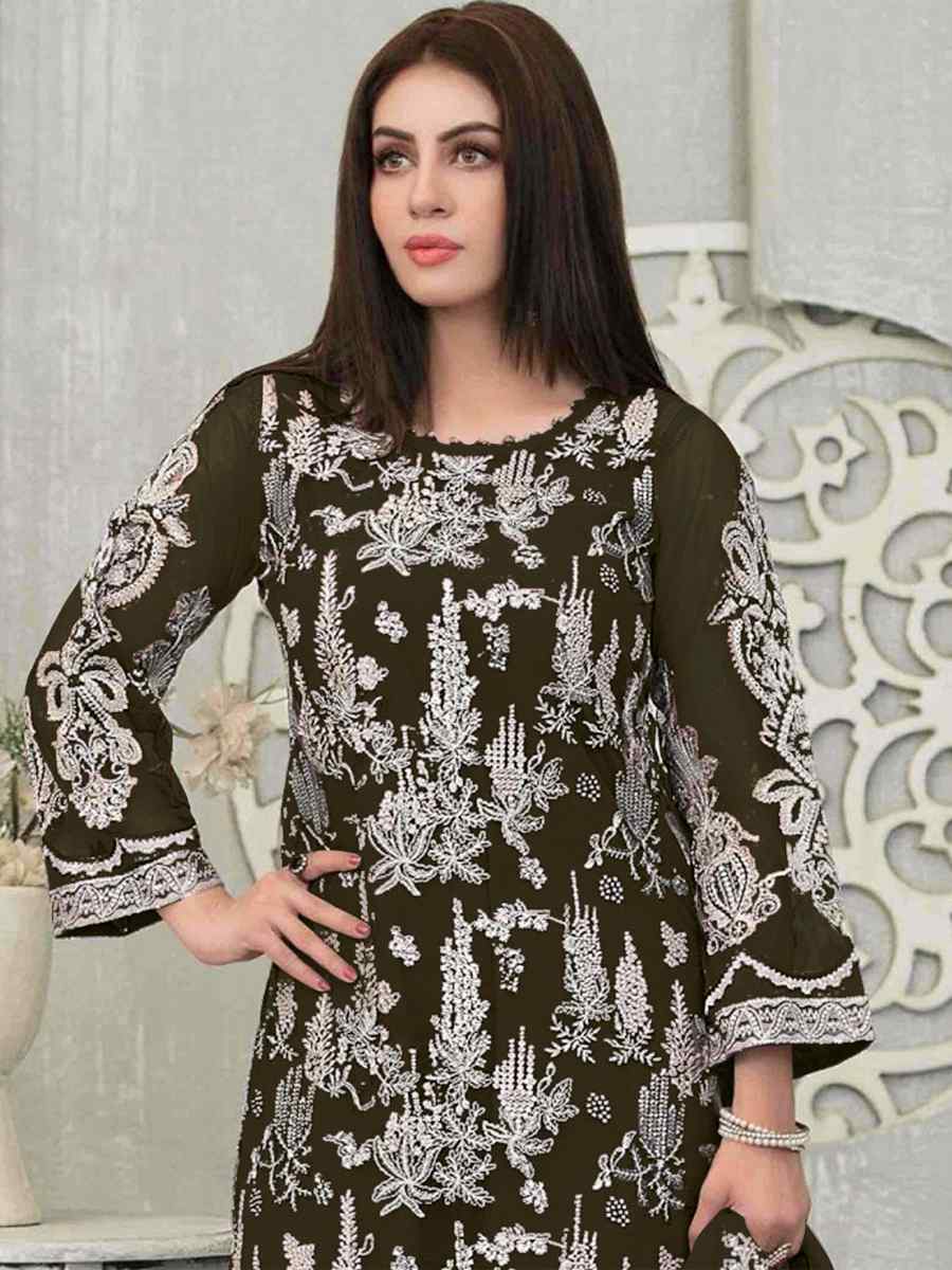 Mahendi Faux Georgette Embroidered Festival Wedding Pant Salwar Kameez