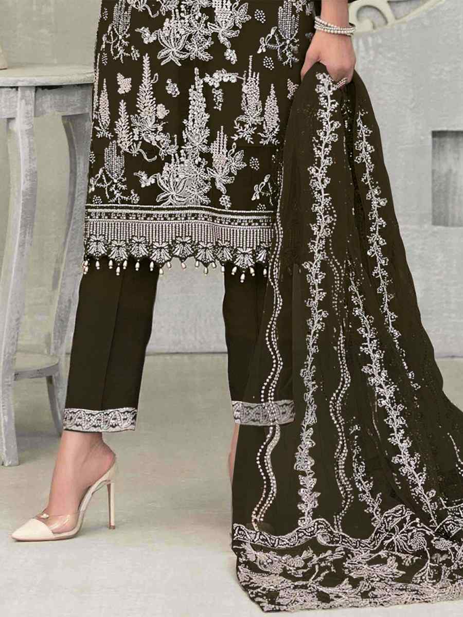 Mahendi Faux Georgette Embroidered Festival Wedding Pant Salwar Kameez