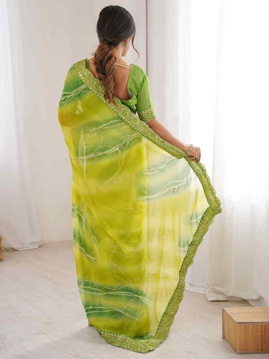 Mahendi Georgette Chiffon Printed Sequins Embroidery Reception Festival Wedding Party Fancy Heavy Border Sarees