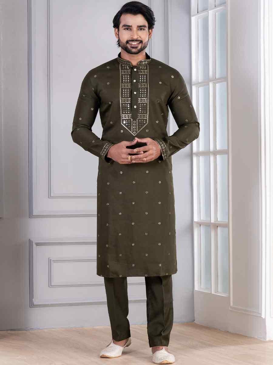 Mahendi Glame Cotton Embroidery Festival Wedding Party Mens Kurta
