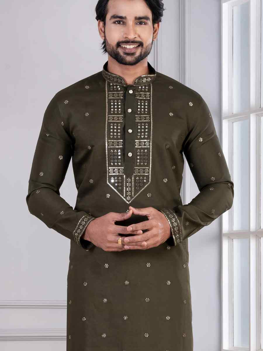 Mahendi Glame Cotton Embroidery Festival Wedding Party Mens Kurta
