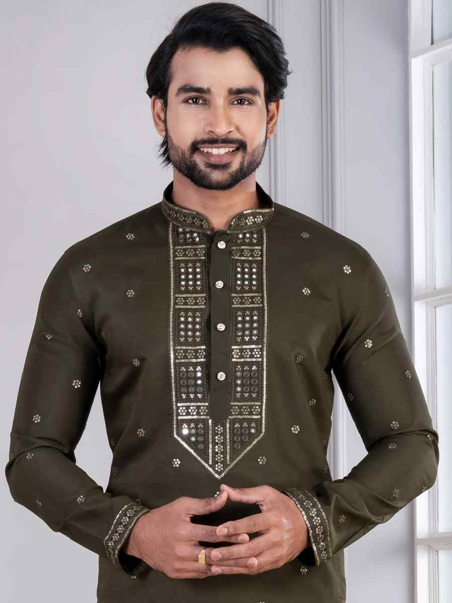 Mahendi Glame Cotton Embroidery Festival Wedding Party Mens Kurta