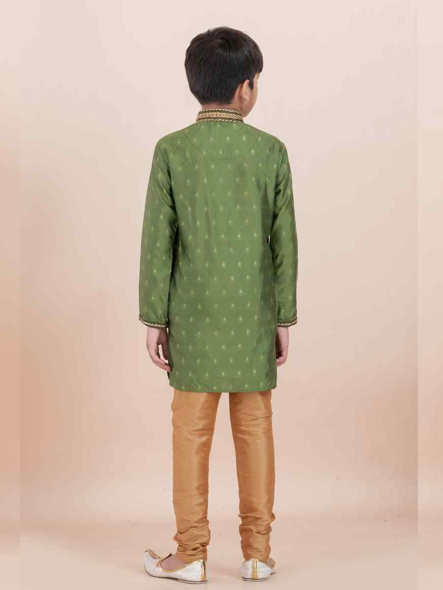 Mahendi Green Cotton Self Jacquard Embroidered Festival Traditional Kurta Pyjama Boys Wear