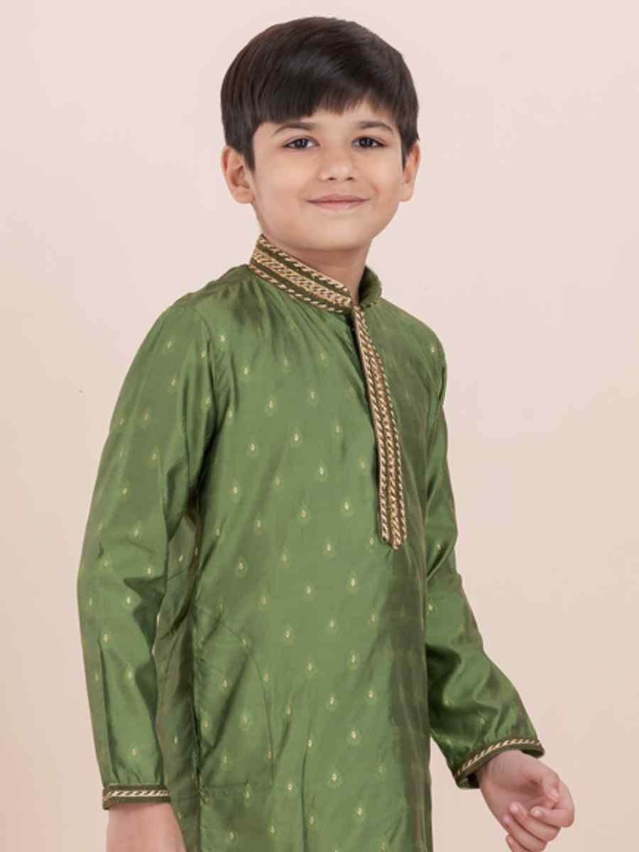 Mahendi Green Cotton Self Jacquard Embroidered Festival Traditional Kurta Pyjama Boys Wear