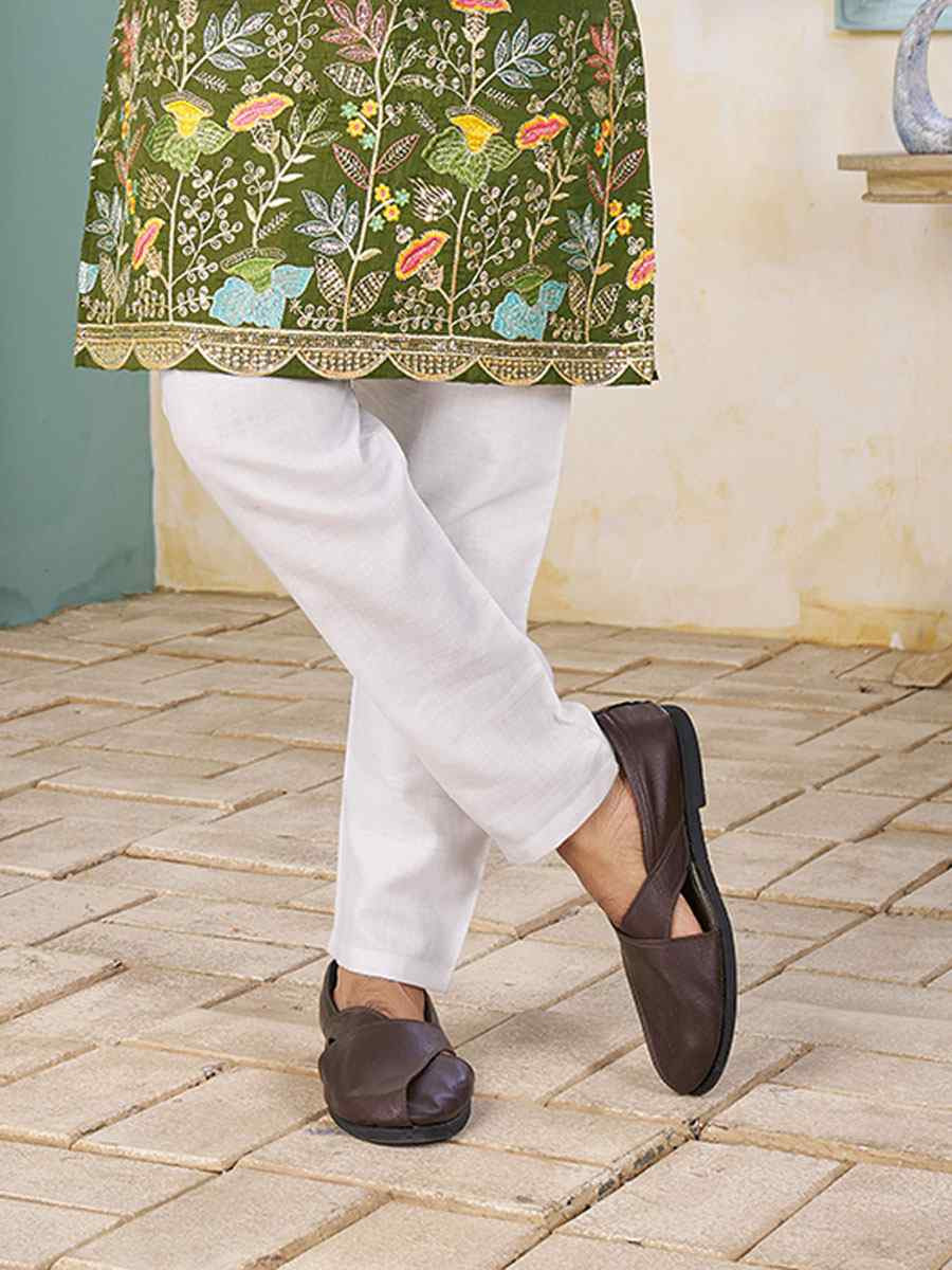 Mahendi Green Crunchy Silk Embroidery Festival Wedding Party Kurta