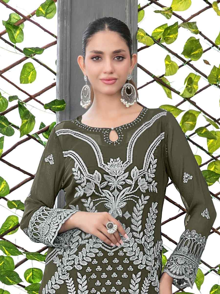 Mahendi Green Faux Georgette Embroidered Festival Wedding Pant Salwar Kameez