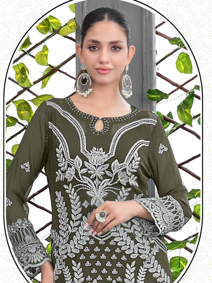 Mahendi Green Faux Georgette Embroidered Festival Wedding Pant Salwar Kameez