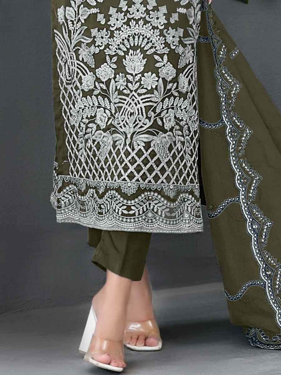 Mahendi Green Faux Georgette Embroidered Festival Wedding Pant Salwar Kameez