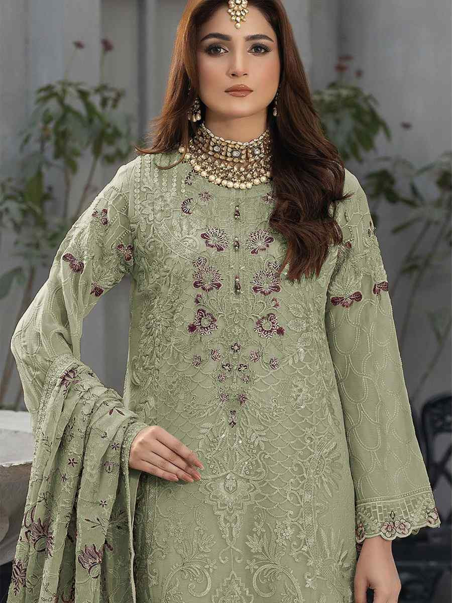 Mahendi Green Faux Georgette Embroidered Festival Wedding Pant Salwar Kameez