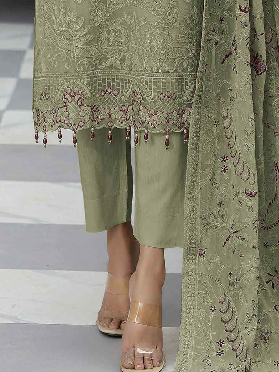 Mahendi Green Faux Georgette Embroidered Festival Wedding Pant Salwar Kameez