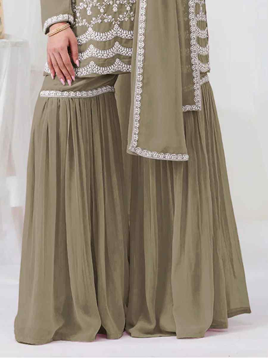 Mahendi Green Faux Georgette Embroidered Festival Wedding Sharara Pant Salwar Kameez