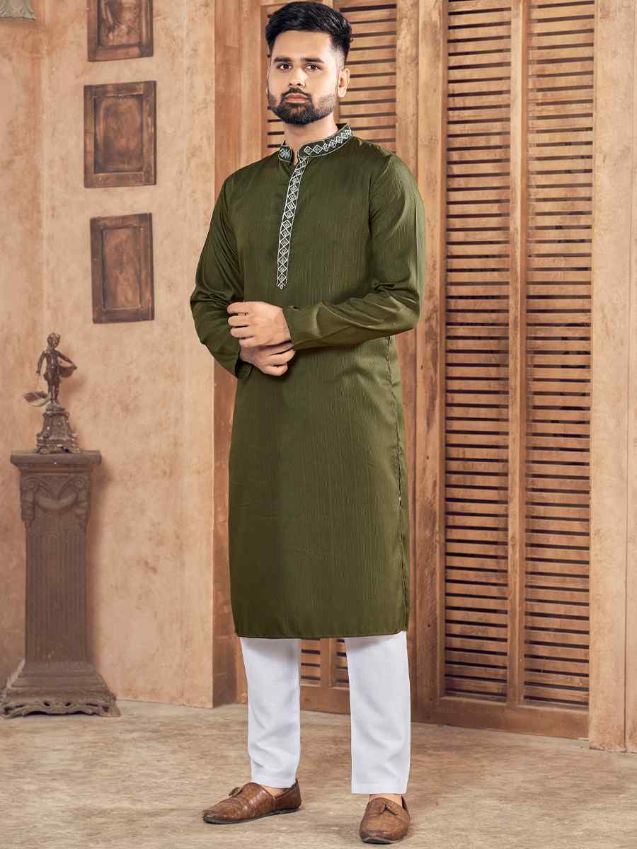 Mahendi Green Pure Cotton Embroidered Festival Kurta