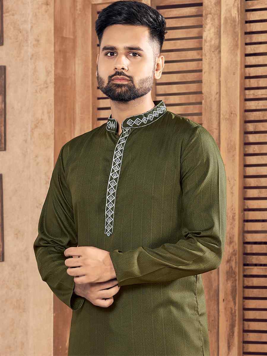 Mahendi Green Pure Cotton Embroidered Festival Kurta