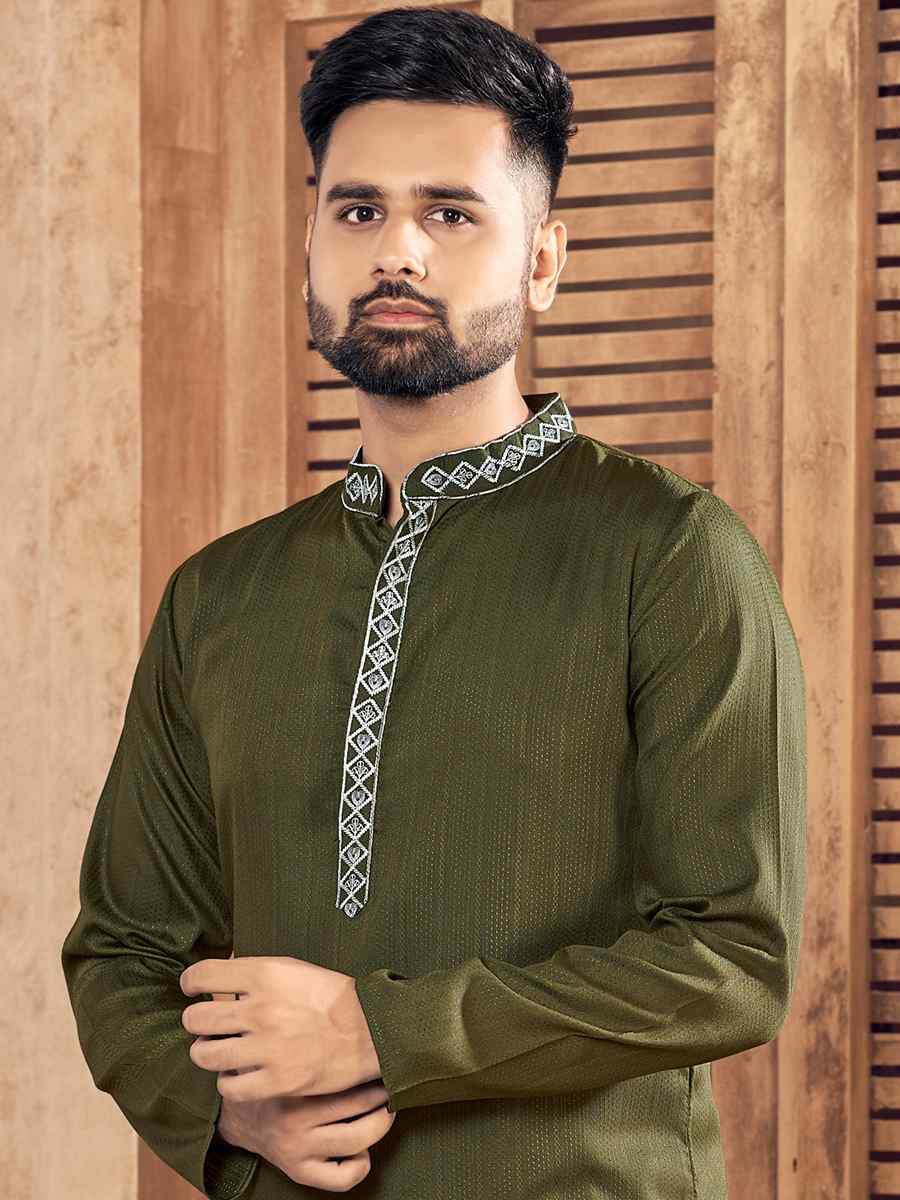 Mahendi Green Pure Cotton Embroidered Festival Kurta