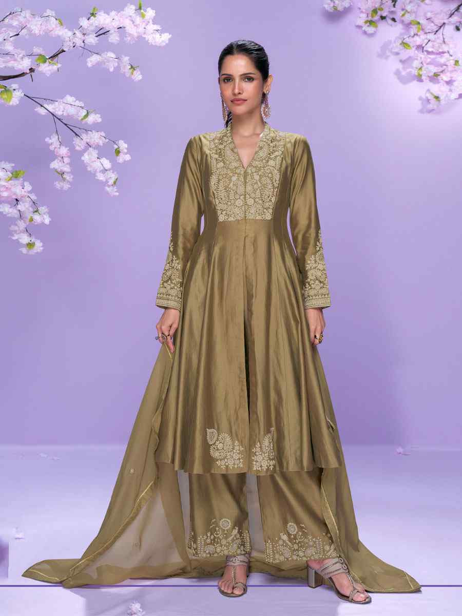 Mahendi Green Real Premium Roman Silk Embroidery Party Wedding Festival Casual Ready Palazzo Pant Salwar Kameez