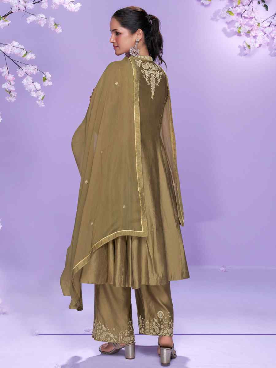 Mahendi Green Real Premium Roman Silk Embroidery Party Wedding Festival Casual Ready Palazzo Pant Salwar Kameez
