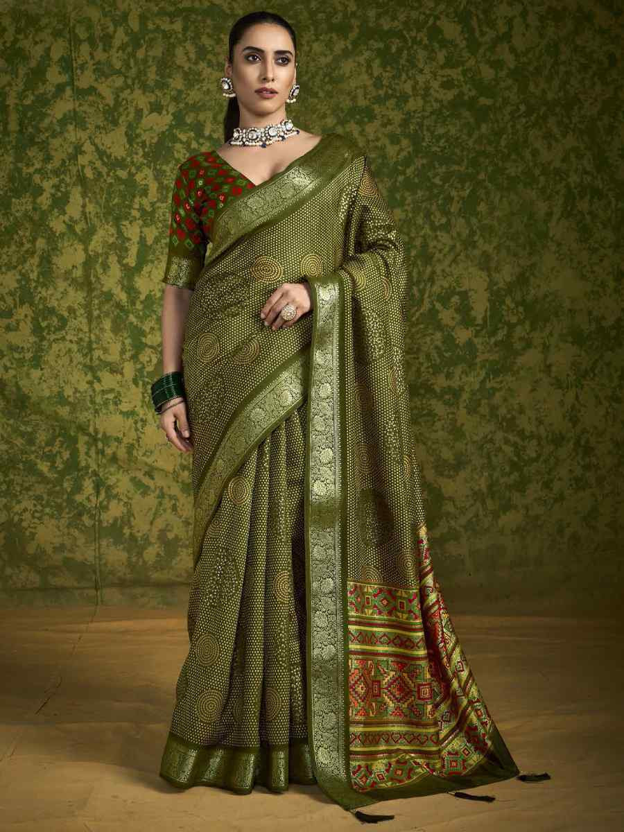 Mahendi Green Silk Handwoven Festival Wedding Fancy Heavy Border Saree