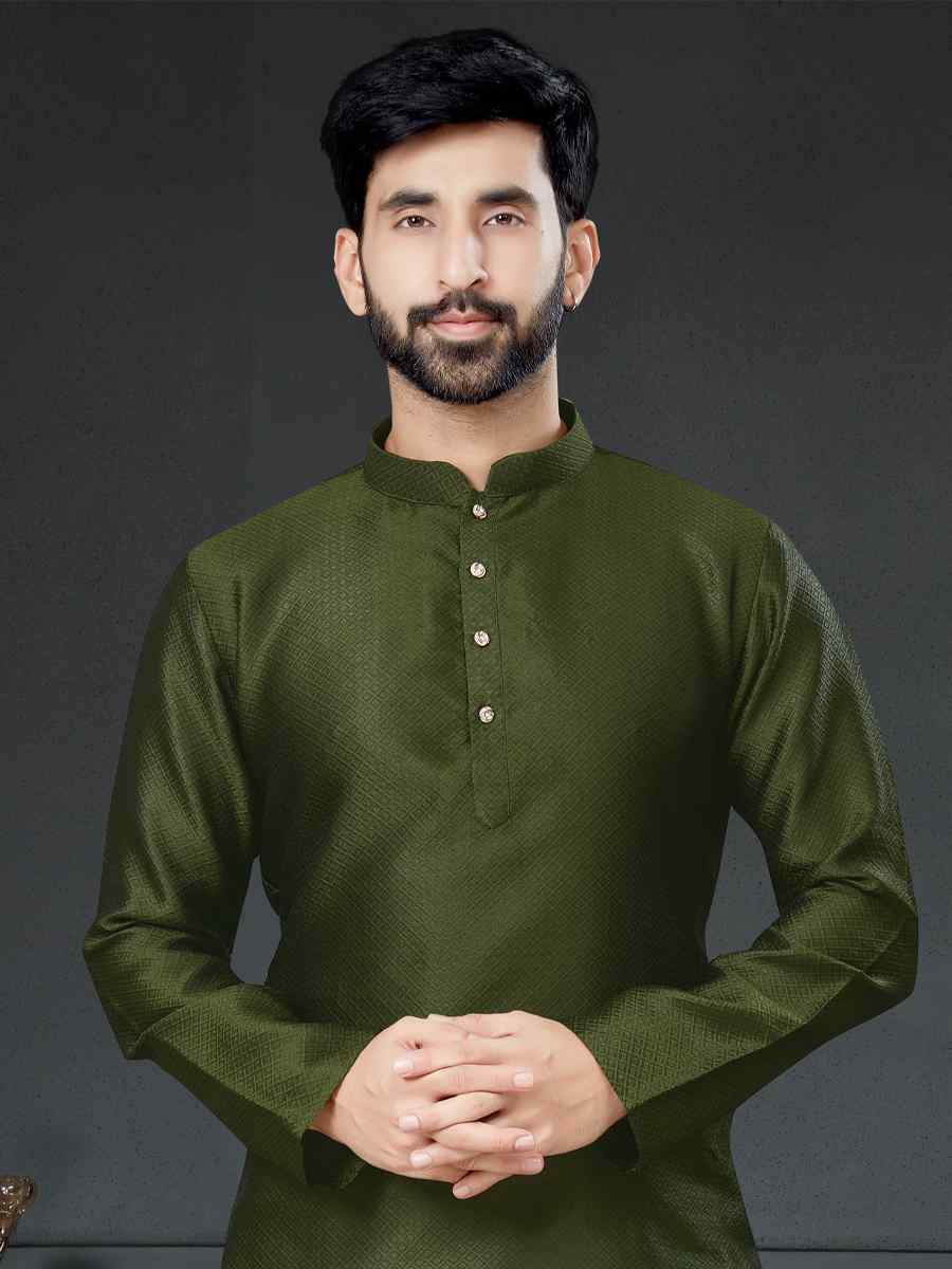 Mahendi Green Silk Woven Festival Kurta