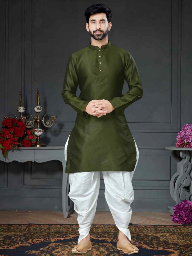 Mahendi Green Silk Woven Festival Kurta