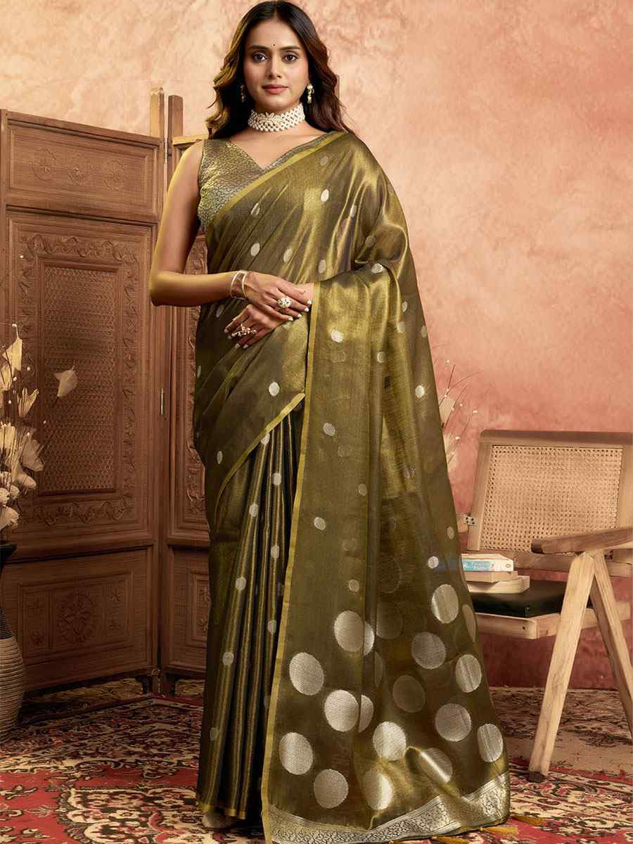 Mahendi Green Tissuse Silk Handwoven Festival Wedding Fancy Heavy Border Saree