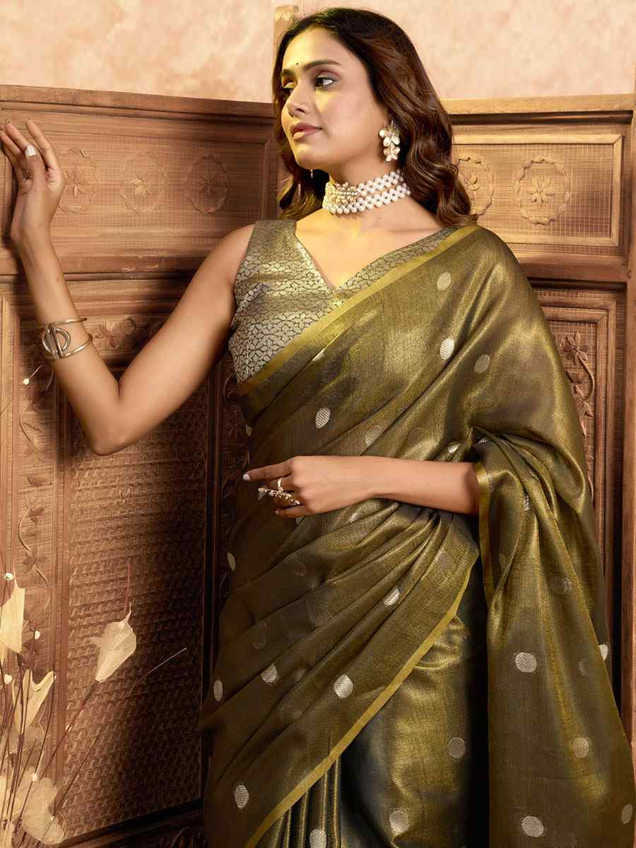 Mahendi Green Tissuse Silk Handwoven Festival Wedding Fancy Heavy Border Saree