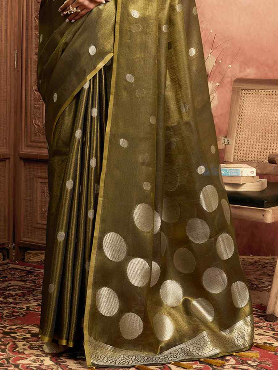 Mahendi Green Tissuse Silk Handwoven Festival Wedding Fancy Heavy Border Saree