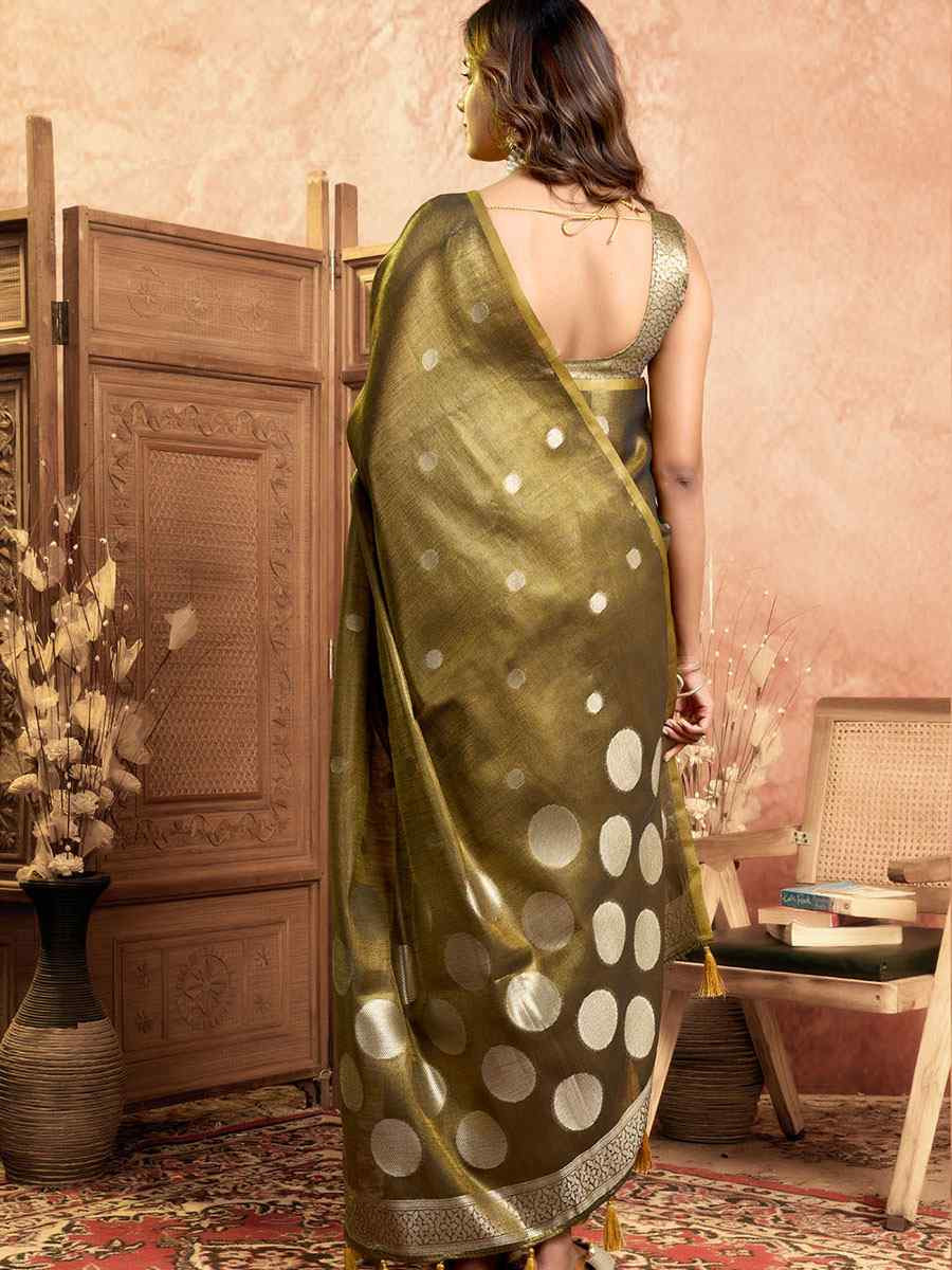 Mahendi Green Tissuse Silk Handwoven Festival Wedding Fancy Heavy Border Saree