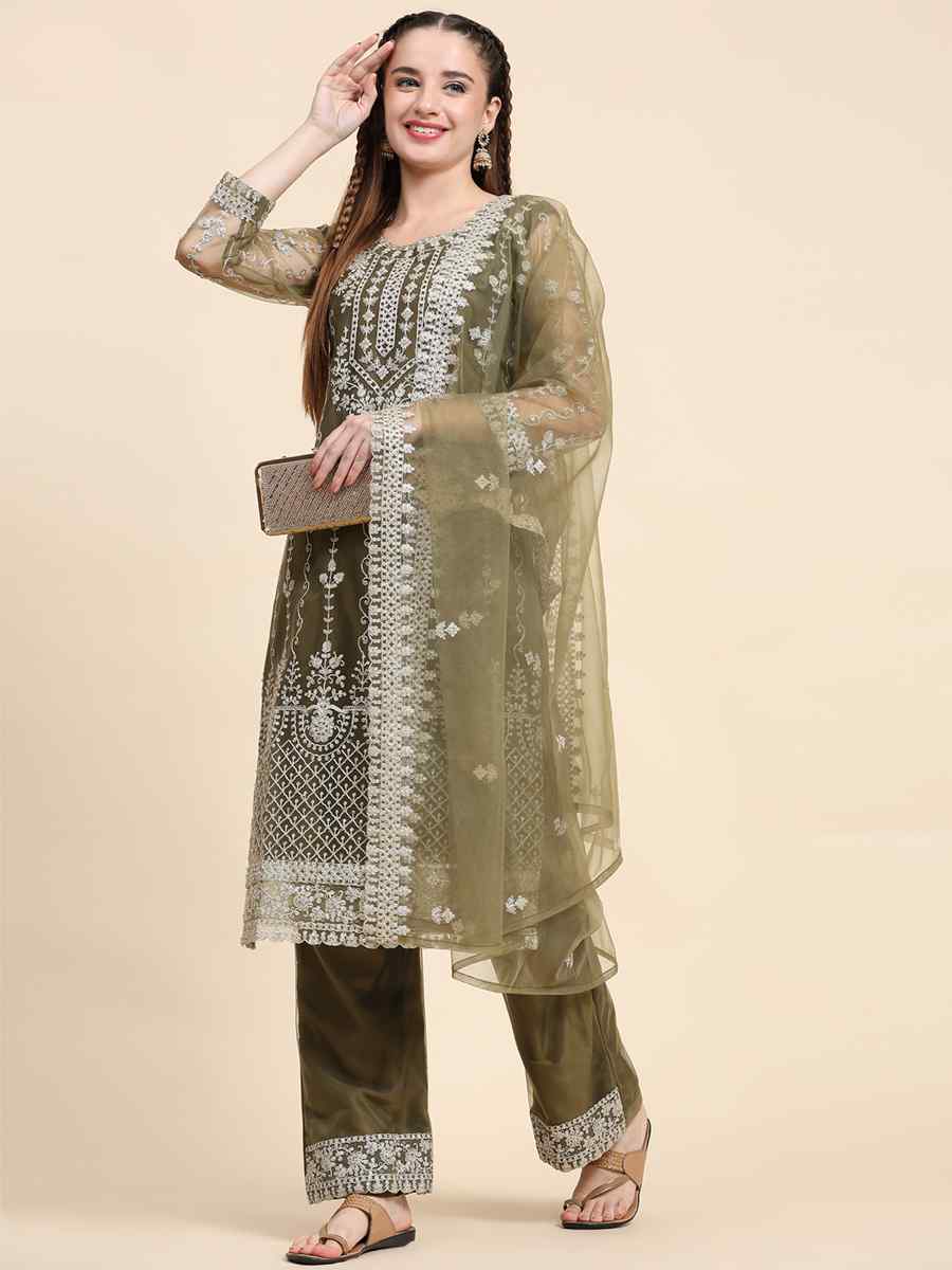 Mahendi Net Embroidered Festival Mehendi Pant Salwar Kameez