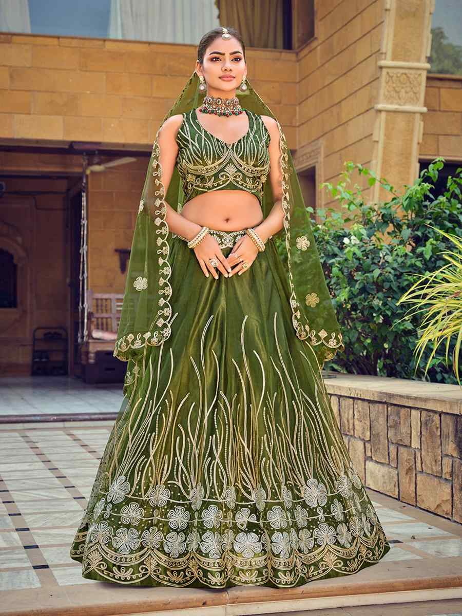 Mahendi Net Embroidered Wedding Reception Festival Heavy Border Lehenga Choli