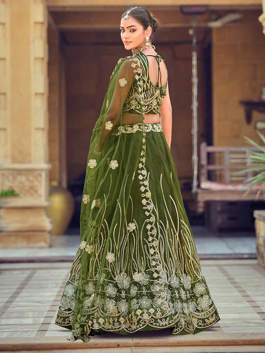 Mahendi Net Embroidered Wedding Reception Festival Heavy Border Lehenga Choli