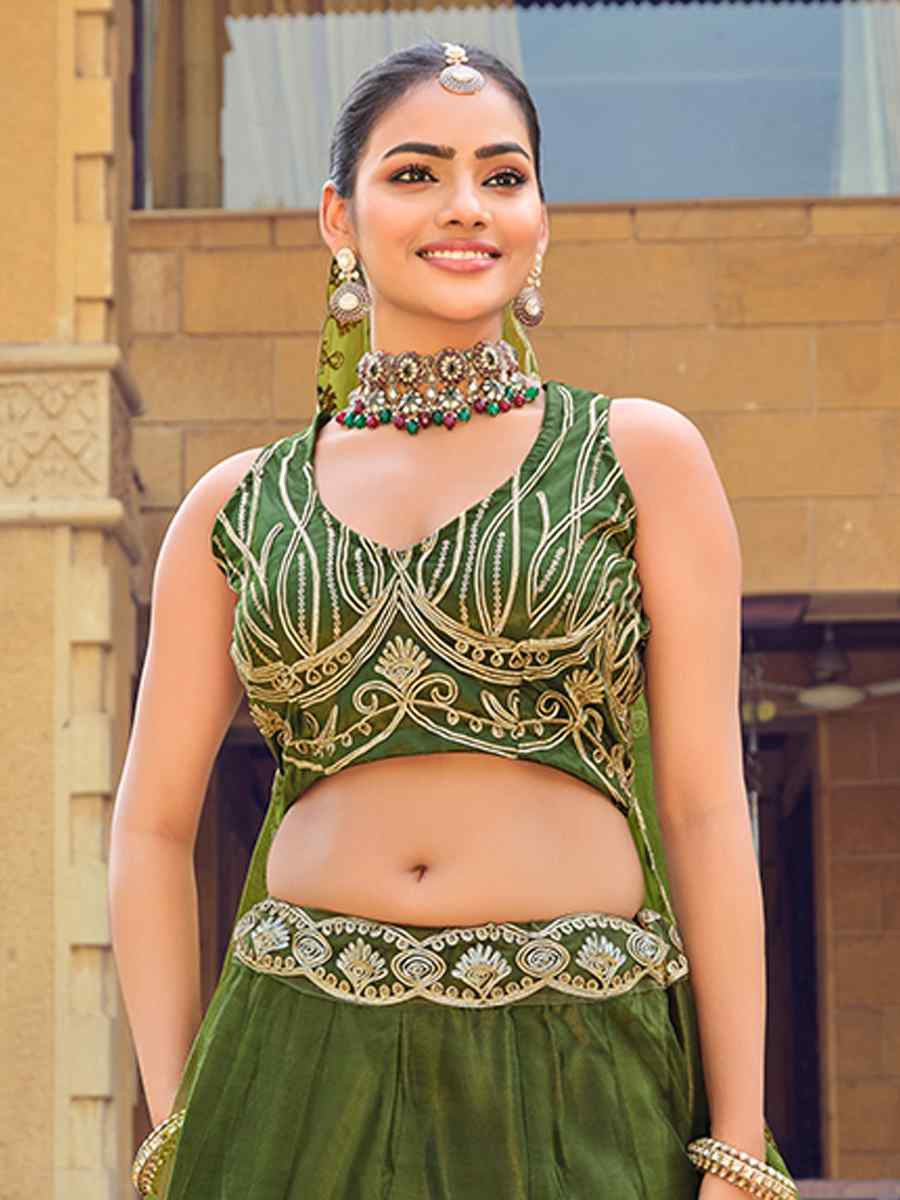 Mahendi Net Embroidered Wedding Reception Festival Heavy Border Lehenga Choli