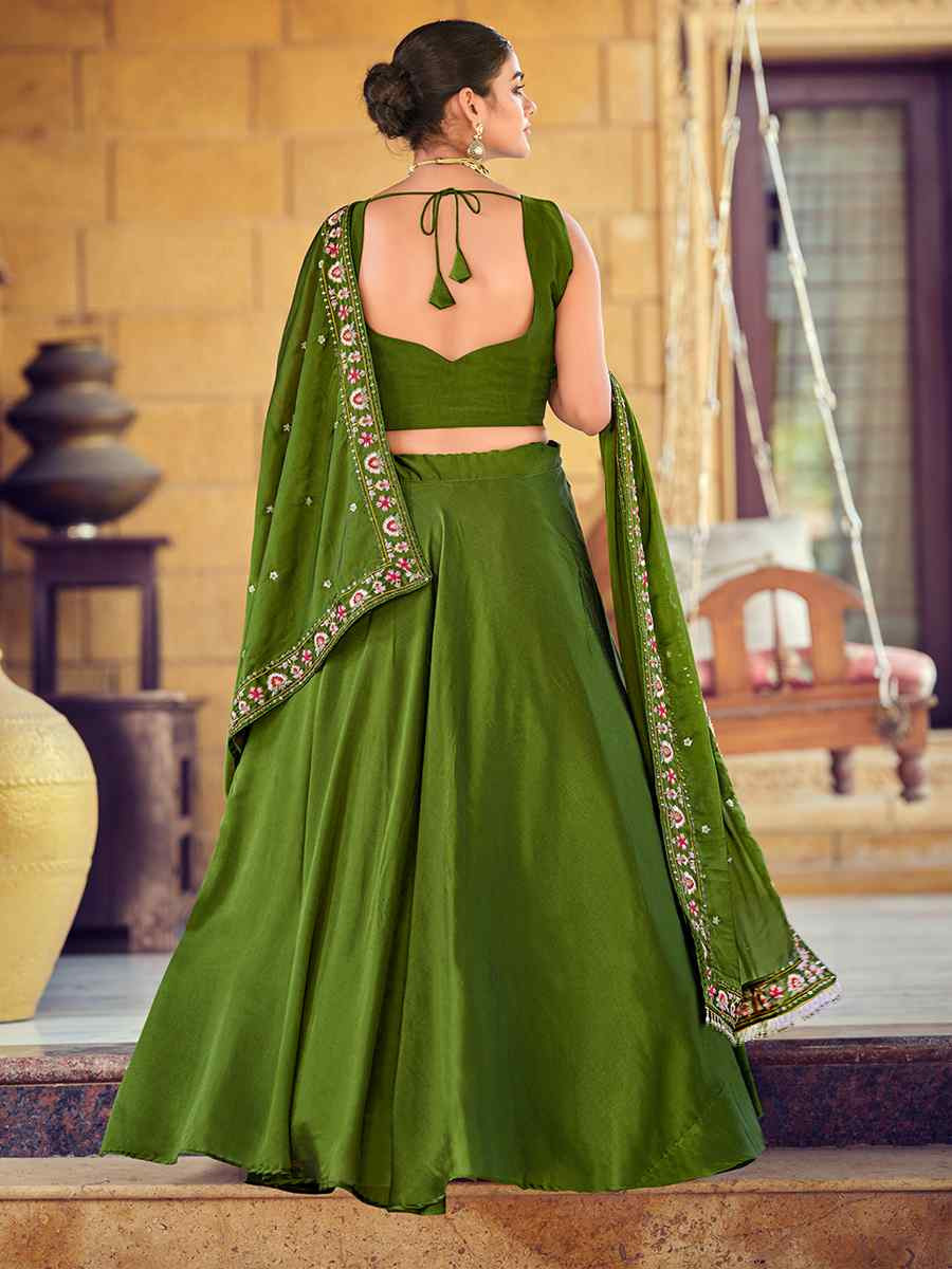 Mahendi Rangoli Silk  Embroidered Wedding Reception Festival Heavy Border Lehenga Choli