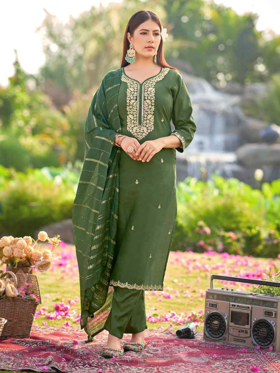 Mahendi Simmer Silk Embroidered Party Wedding Ready Pant Salwar Kameez