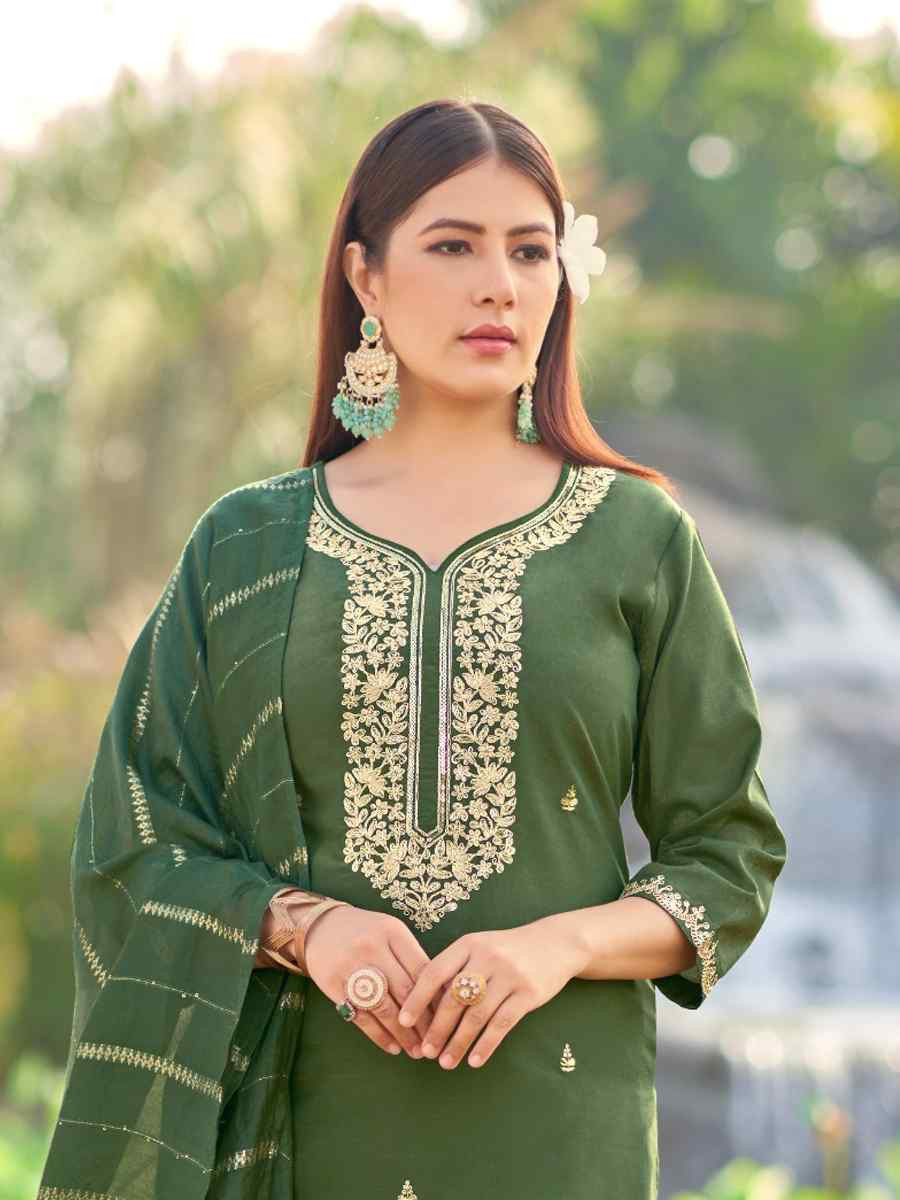 Mahendi Simmer Silk Embroidered Party Wedding Ready Pant Salwar Kameez