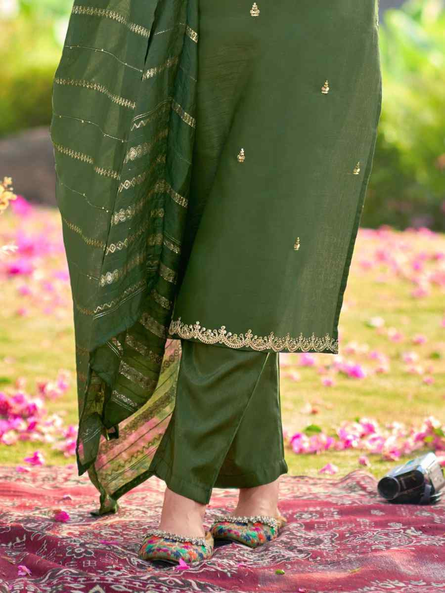 Mahendi Simmer Silk Embroidered Party Wedding Ready Pant Salwar Kameez