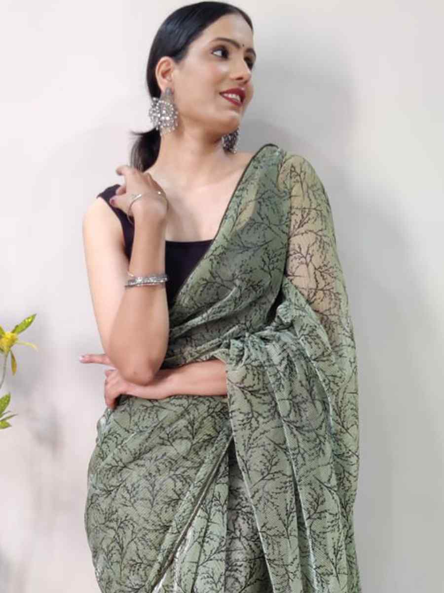 Mahendi Soft Net Printed Casual Festival Contemporary Saree