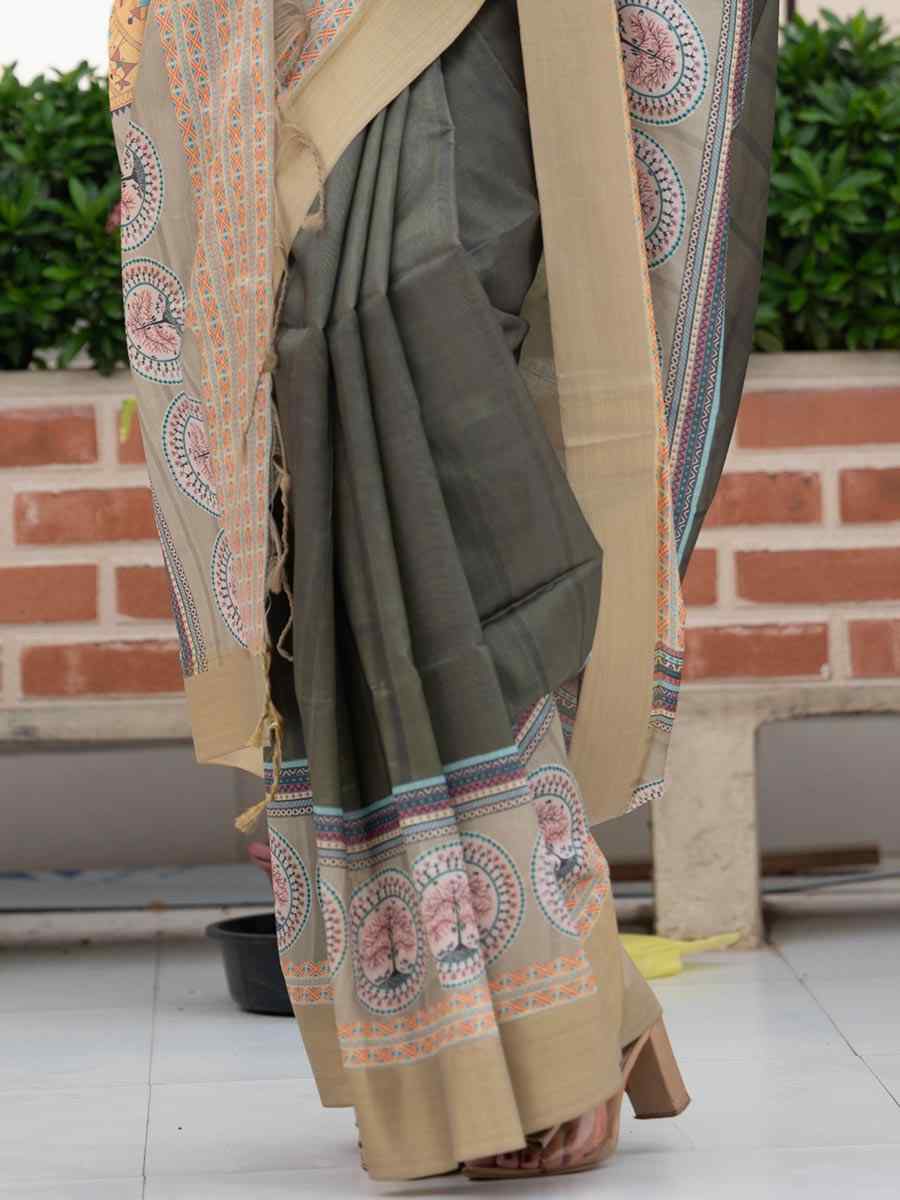 Mahendi Soft Tussar Silk Handwoven Casual Festival Heavy Border Saree
