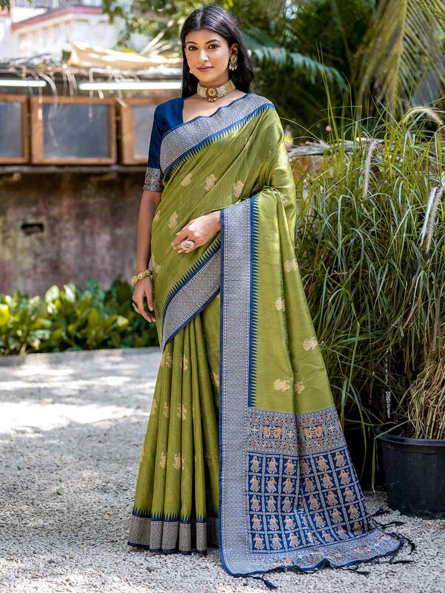 Mahendi Tussar Silk Handwoven Wedding Festival Heavy Border Saree