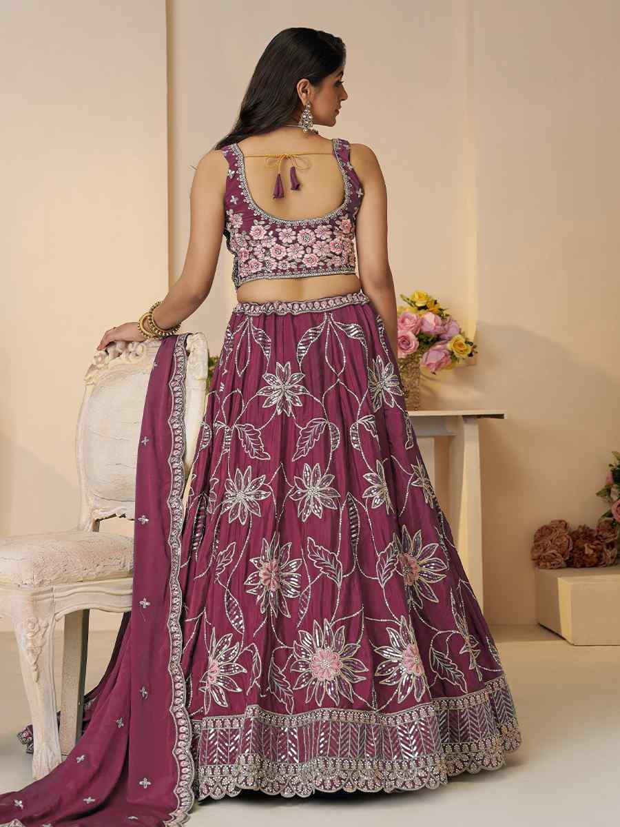 Mahroon Satin silk Embroidered Wedding Bridesmaid Heavy Border Lehenga Choli