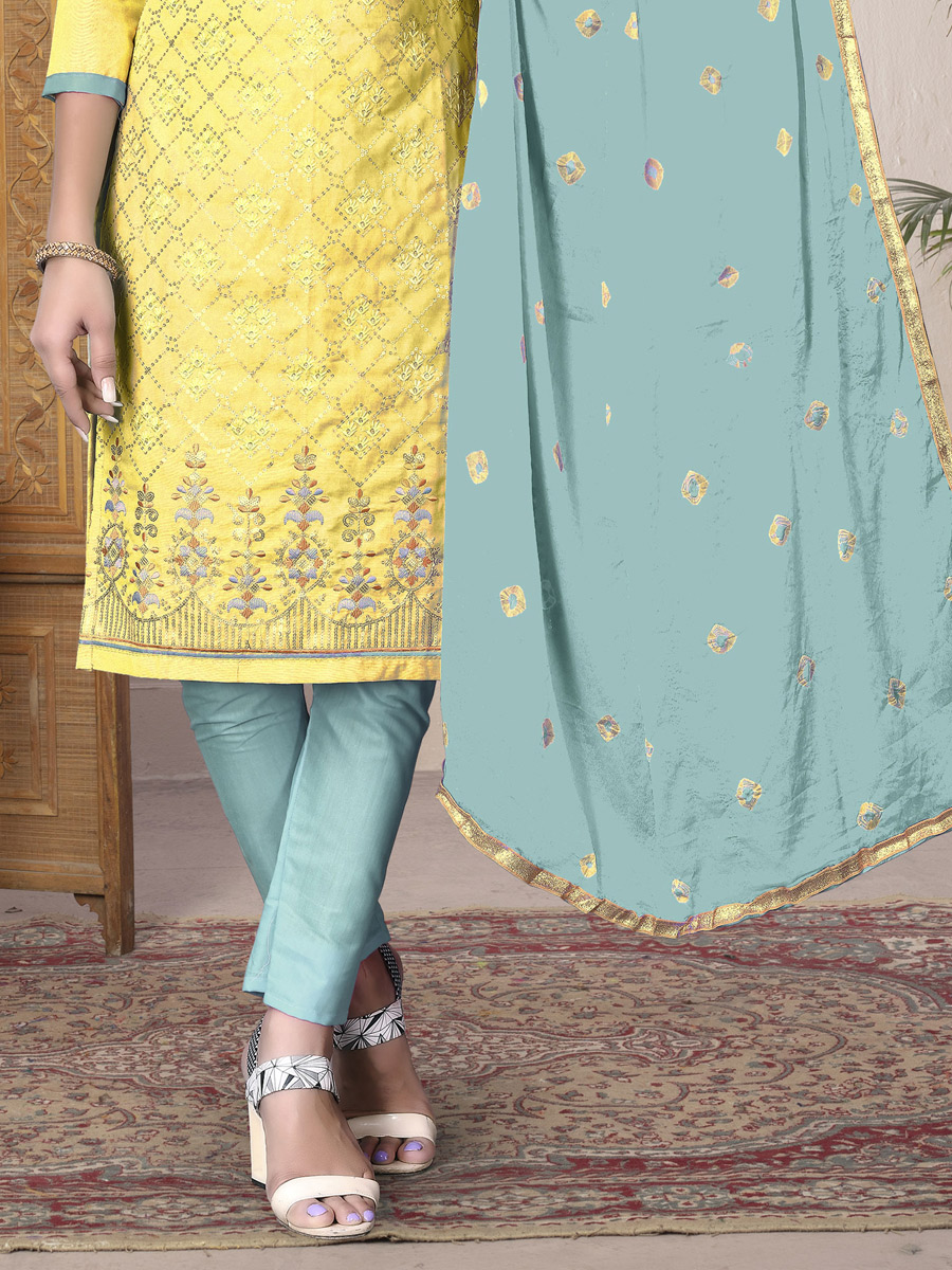 Maize Yellow Cotton Embroidered Party Pant Kameez