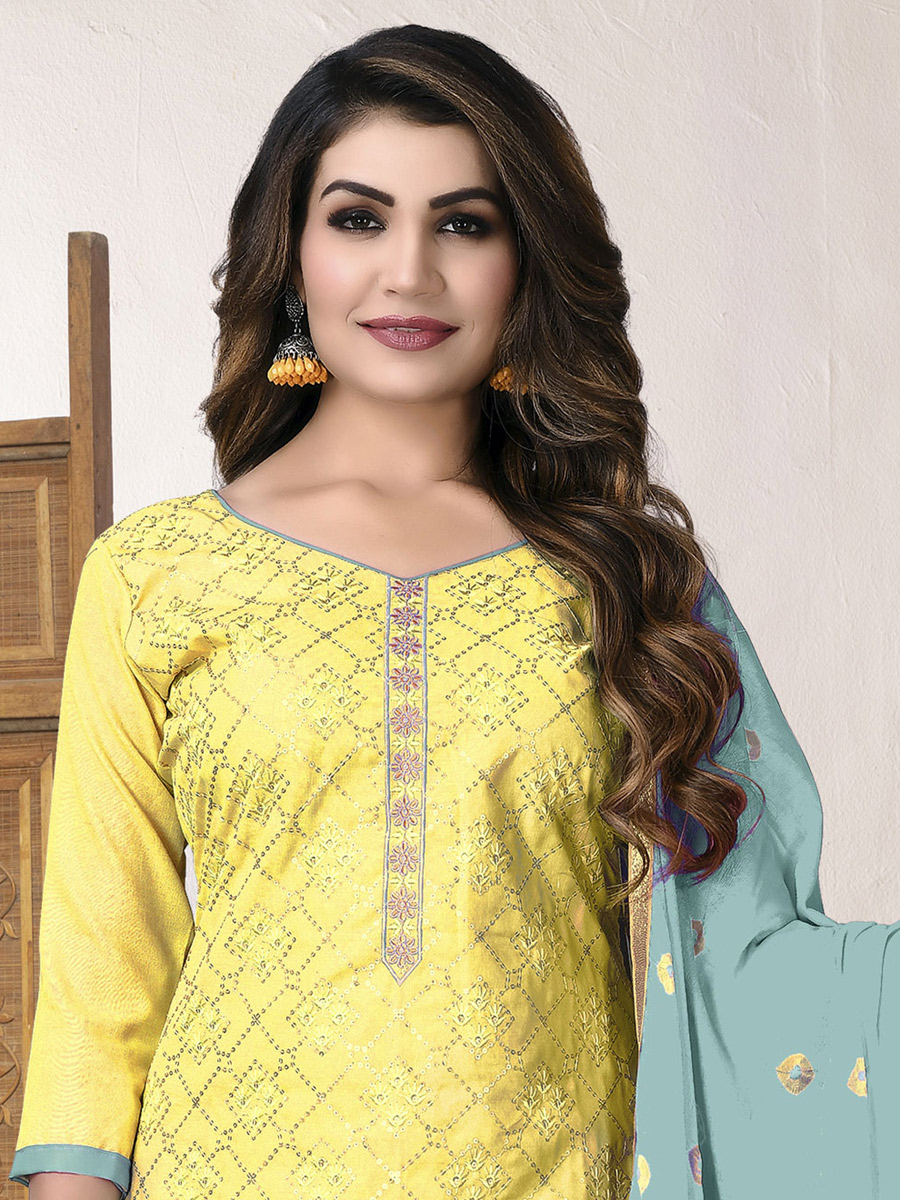 Maize Yellow Cotton Embroidered Party Pant Kameez