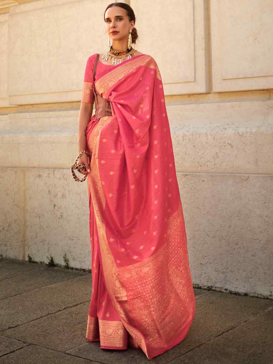 Mandy Peach Khadi Silk Handwoven Wedding Festival Heavy Border Saree