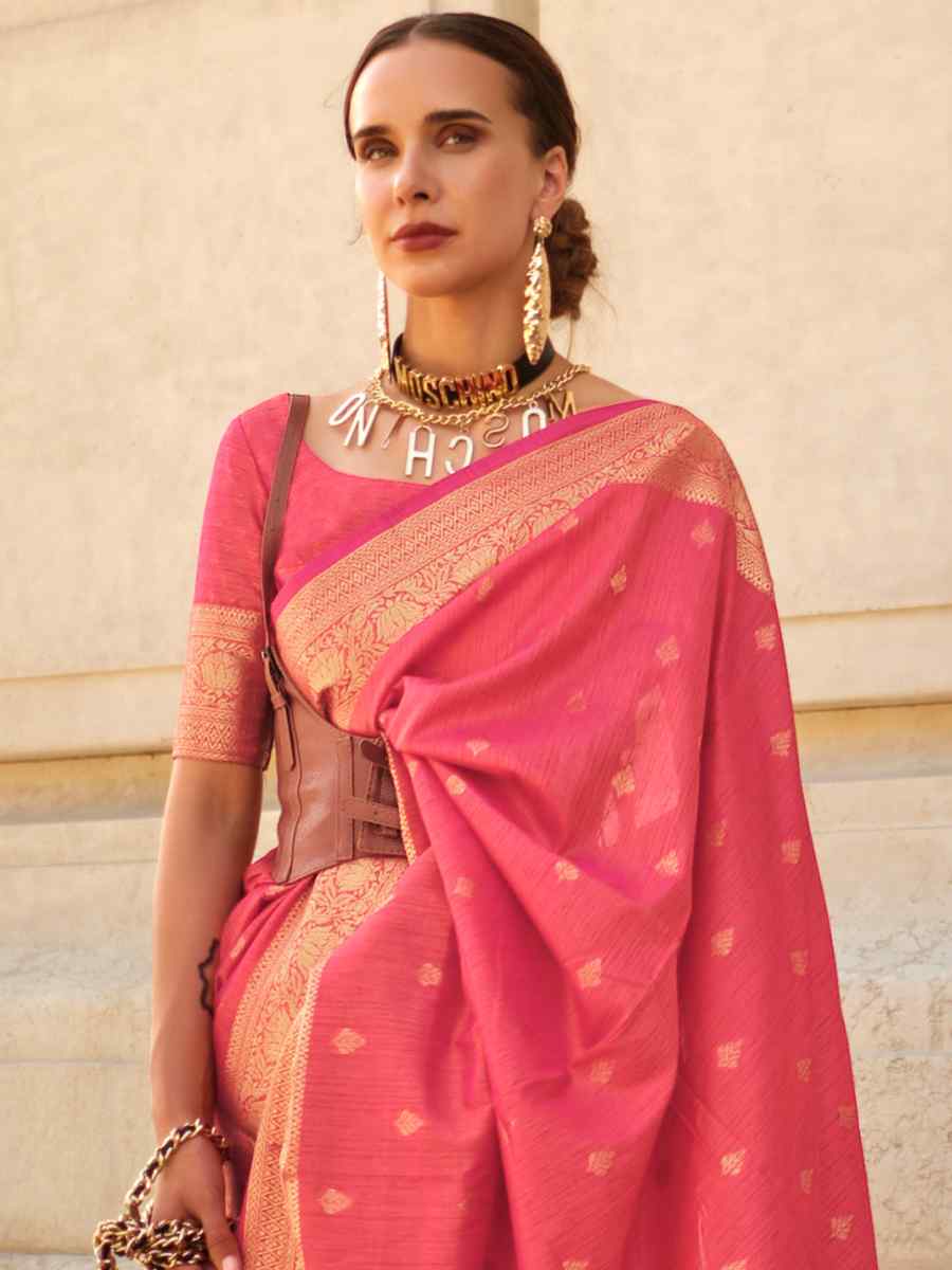 Mandy Peach Khadi Silk Handwoven Wedding Festival Heavy Border Saree