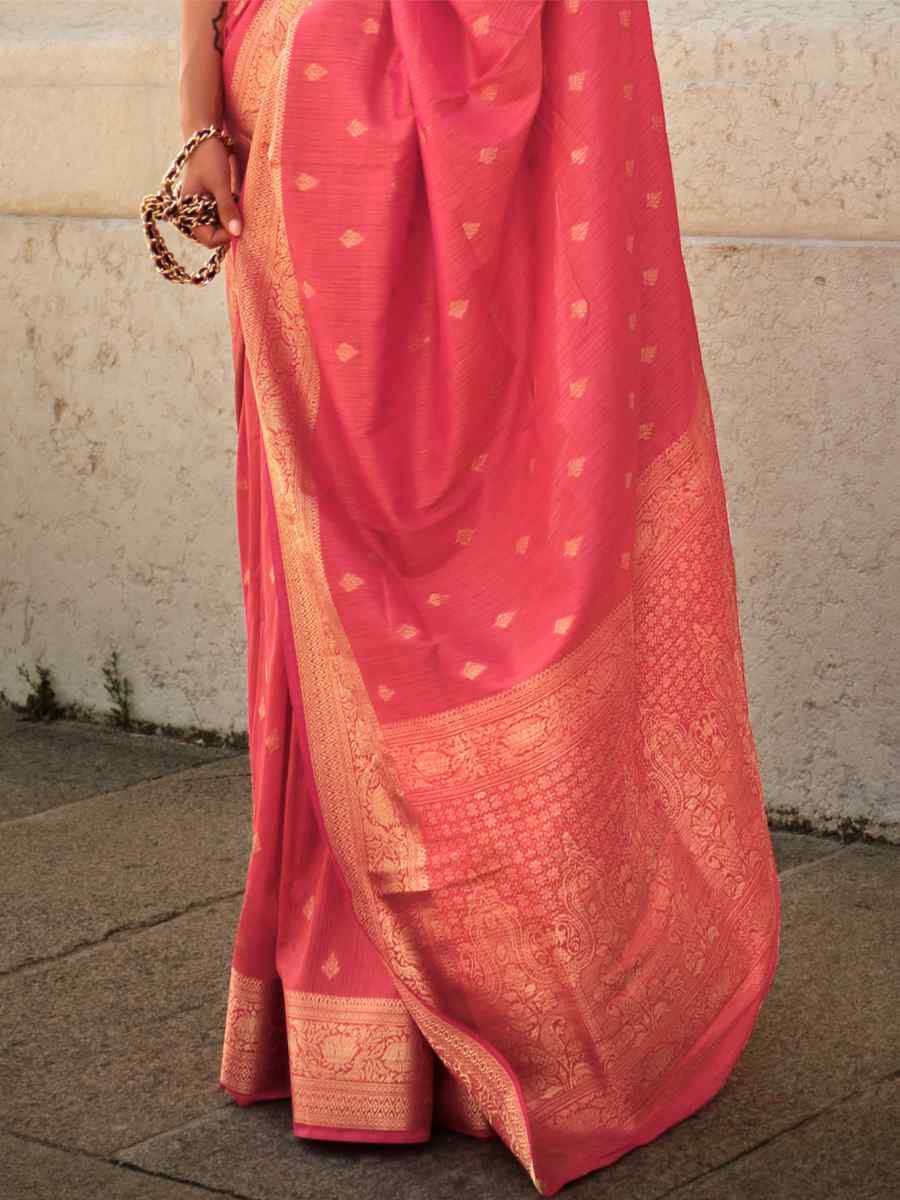 Mandy Peach Khadi Silk Handwoven Wedding Festival Heavy Border Saree
