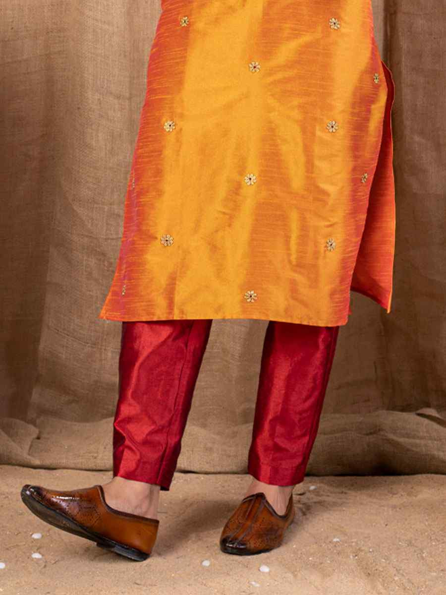 Mango Art Silk Embroidery Festival Wedding Party Mens Kurta